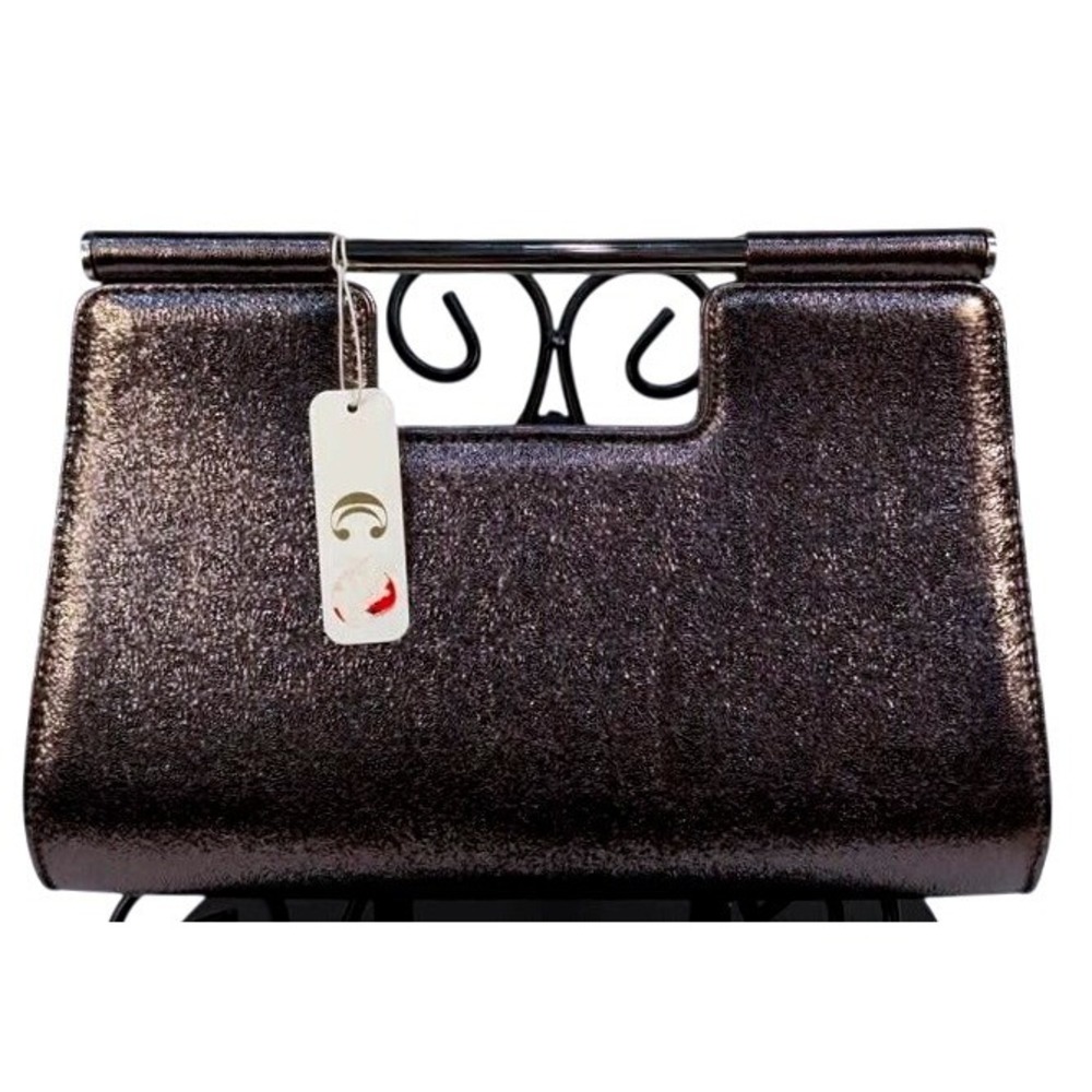 Charming‎ Charlie ~ Metallic Shimmer Clutch/Silver/Black/NWT/Evening Bar Handle